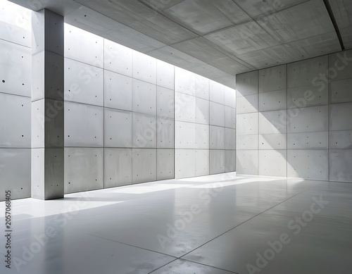 A minimalist concrete room with natural light pouring in