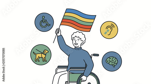Person in Wheelchair Waving Flag for Disability Pride Month
