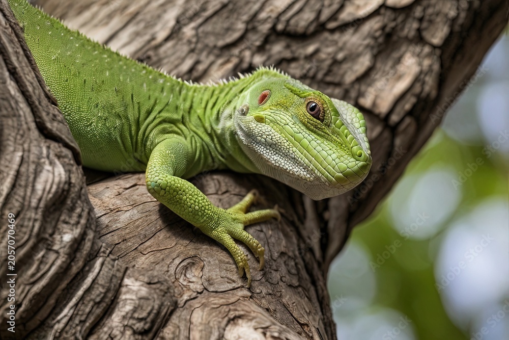 Fototapeta premium green lizard on a tree