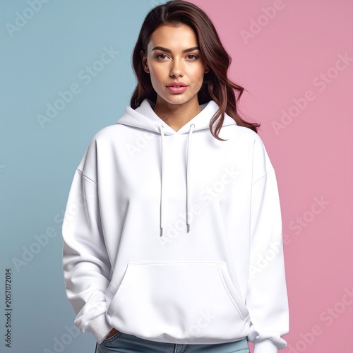 a woman wearing a white hoodie