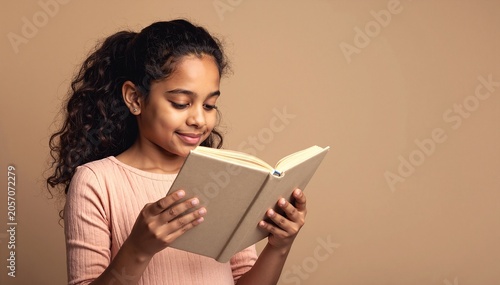 a young girl is reading a book