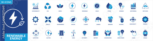 Foto renewable energy icon set collection in solid glyph dual color style