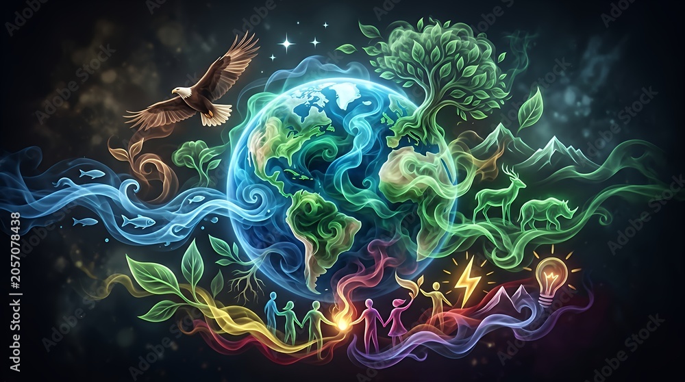 Fototapeta premium Vibrant Earth with swirling elements