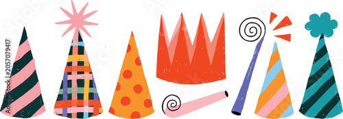 Colorful party themed icon of a pink and black striped hat