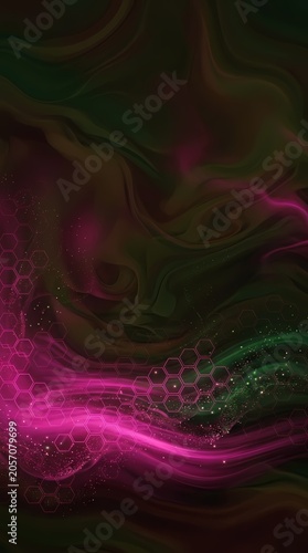 Abstract Cosmic Nebula with Hexagonal Patterns and Glittering Stardust