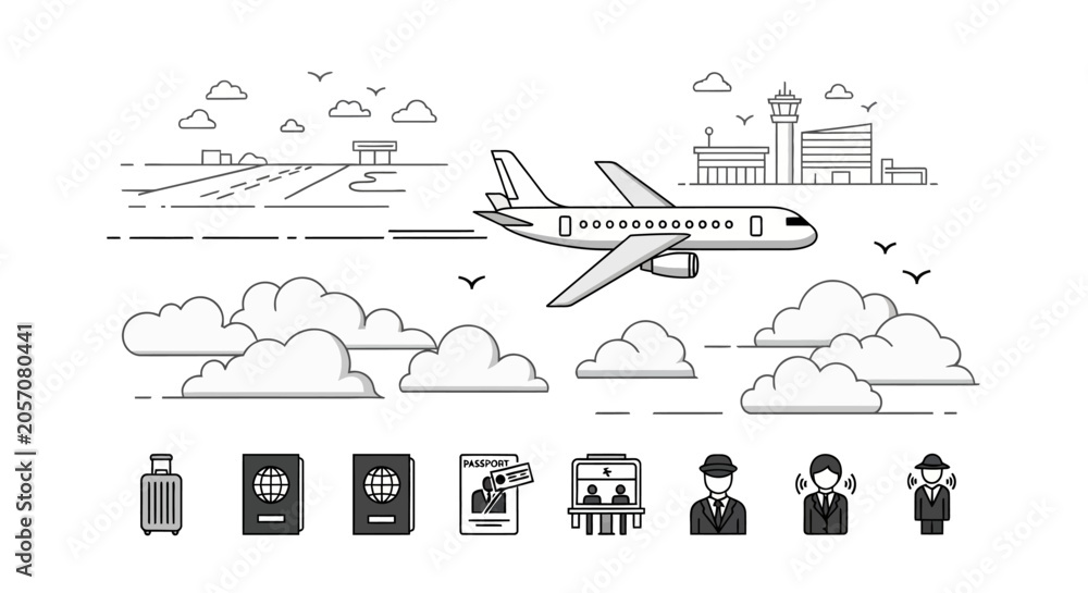 Naklejka premium Air Travel Vacation Icon Set.