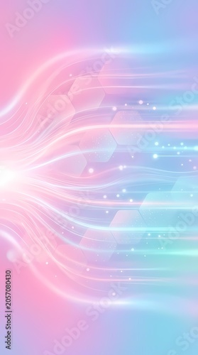 Abstract Light Streaks, Bokeh, Hexagons, Pastel Gradient Background, Digital Art