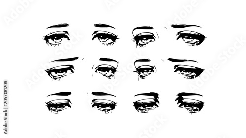 Tableau sur toile Set of Crying Anime Eyes Expressing Sadness