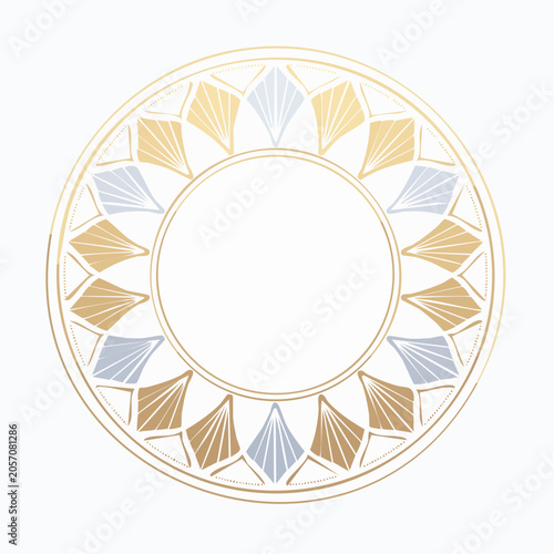 Art Deco Circular Frame with Golden and Blue Fan Motifs