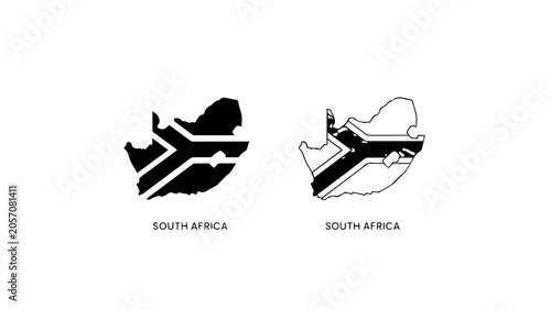 Photos South Africa Map Silhouette and Line Art Icons