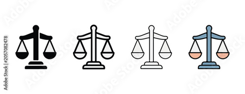 Tableau sur toile balance scale icons in black gray and blue on white background for justice and e