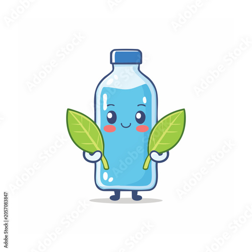 Cartoon water bottle with green leaves