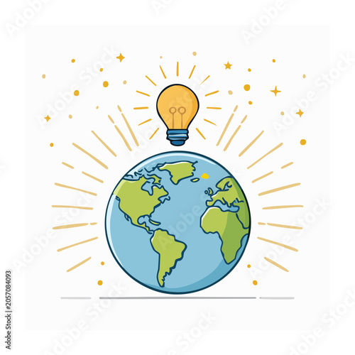 Flat design light bulb with glowing globe
