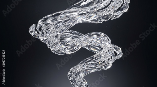 Abstract clear liquid splash vortex swirling on a dark background