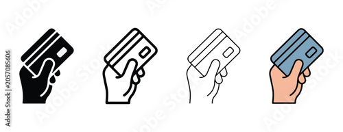 Quadro su tela Hands holding credit cards in different colors and styles for finance and bankin