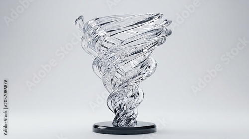 Abstract Glass Tornado Sculpture Representing Dynamic Motion and Fluid Elegance on a Minimalist Surface