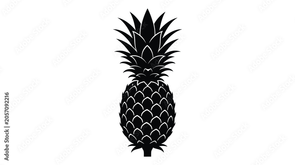 Obraz premium Pineapple Silhouette On White Background Tropical Fruit Shape