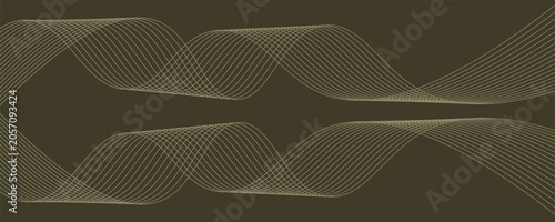 Abstract background with waves for banner. Medium banner size. Vector background with lines. Element for design isolated on green. Behr Eastern Bamboo, yellow color. Brochure, booklet