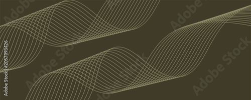 Abstract background with waves for banner. Medium banner size. Vector background with lines. Element for design isolated on green. Behr Eastern Bamboo, yellow color. Brochure, booklet