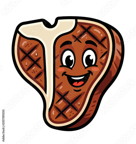 Happy Cartoon T Bone Steak Character with a Big Smile Vector Illustration