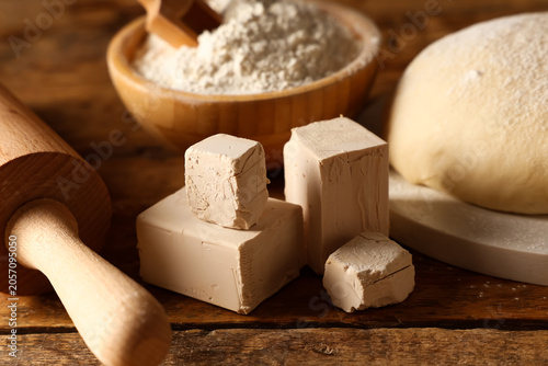 Fresh yeast blocks, flour, ...