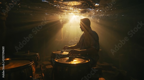 Man meditating in peaceful natural light.
