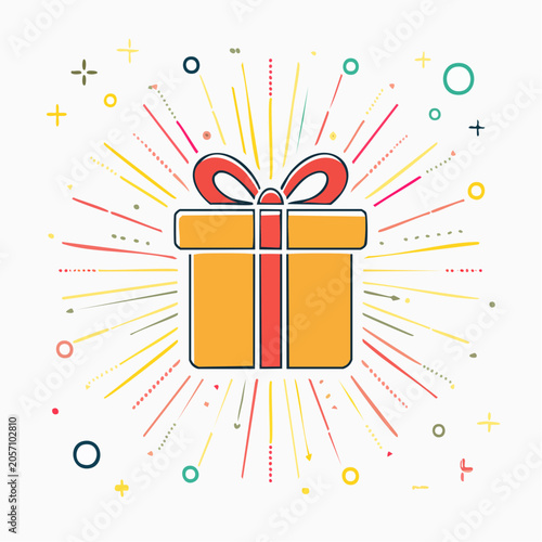 Gift Box with Festive Burst and Confetti