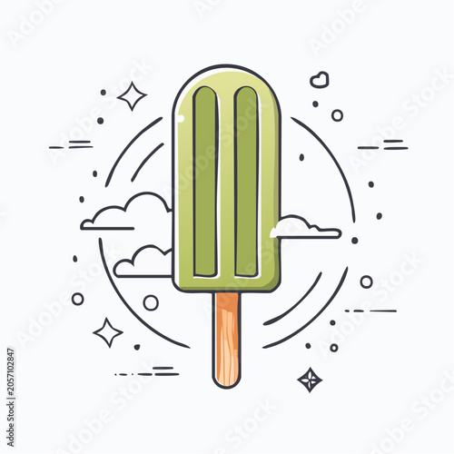 Green popsicle with clouds and stars illustration