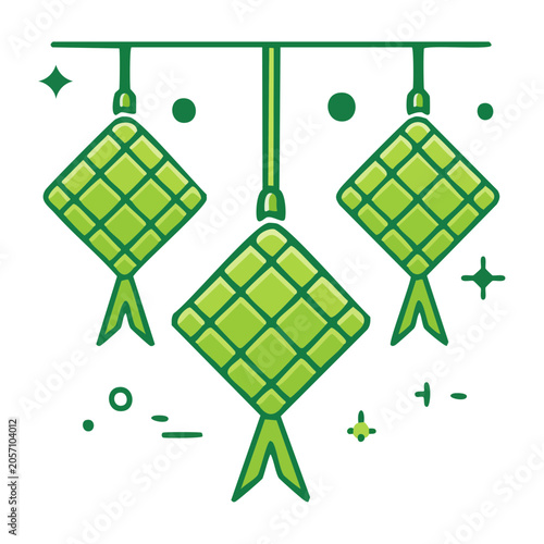 Geometric green hexagon pattern with leaves and arrows