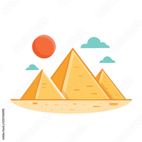 Minimalist golden pyramids with sun and sky