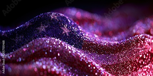 Sparkling, wavy fabric in deep blues and vibrant pinks, with a subtle star pattern