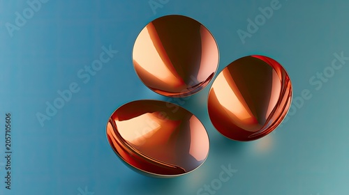 Gleaming metallic orbs reflect light against a soft, muted blue backdrop