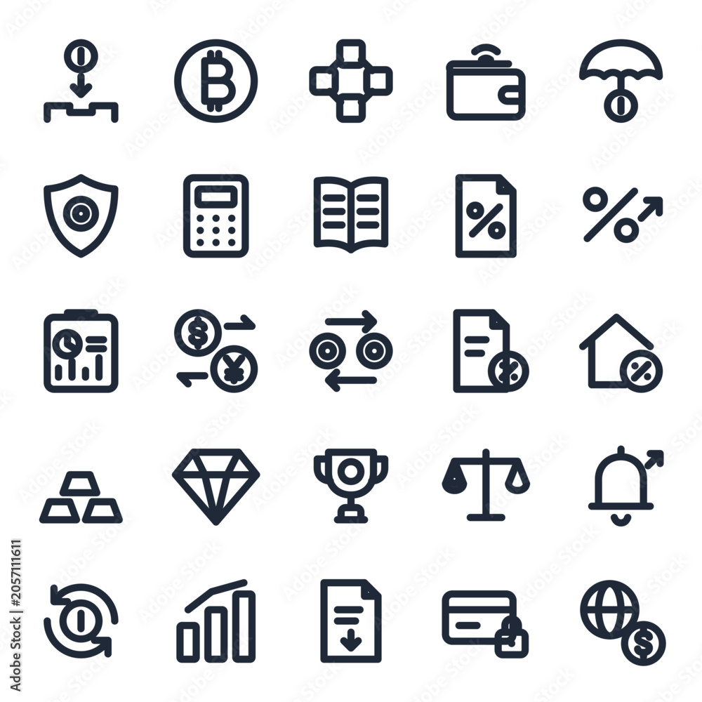 Fototapeta premium Finance icon set, 25 line icons collection vol 2