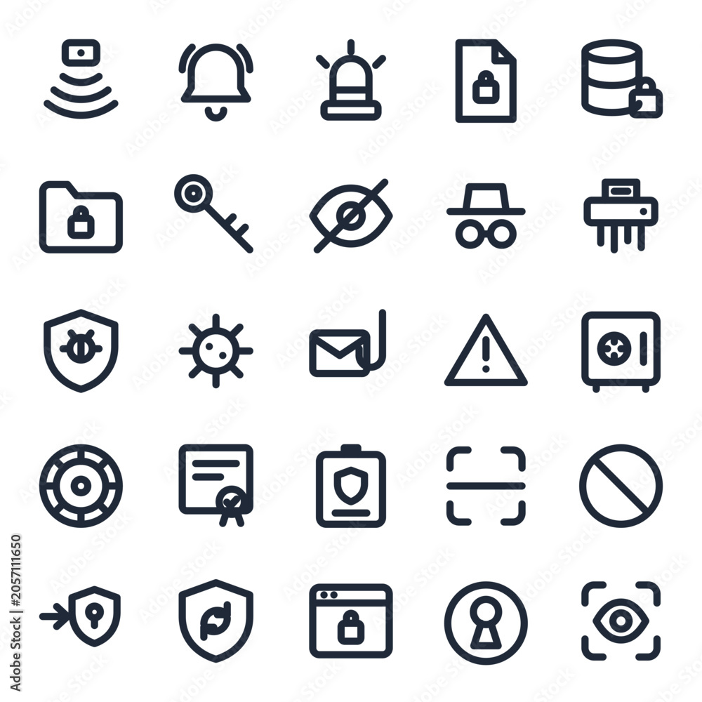 Fototapeta premium Security icon set, 25 line icons collection vol 2