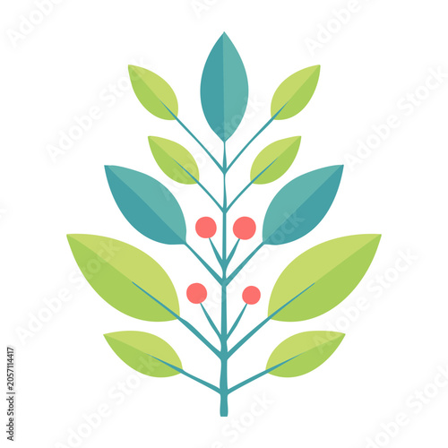 Stylized plant with leaves and berries on white background