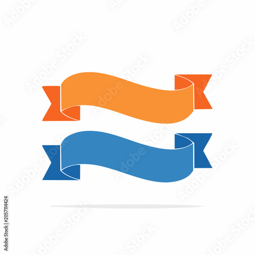 Two Wavy Ribbons, Orange and Blue, Isolated on White