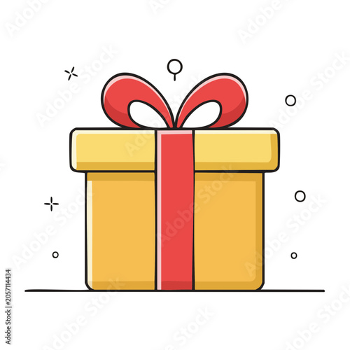 Yellow gift box with red ribbon and bow