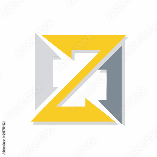 Abstract Geometric Logo with Yellow and Gray Arrows