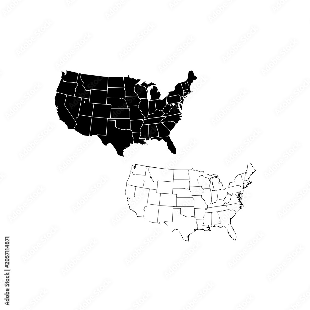 Fototapeta premium United States Map Outline Silhouette and Line Art