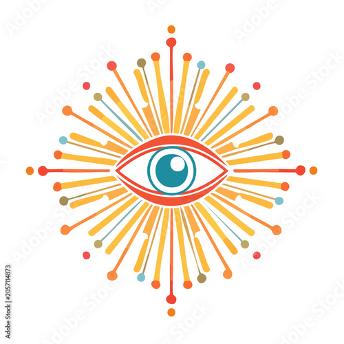 Flat design sun with rays and face