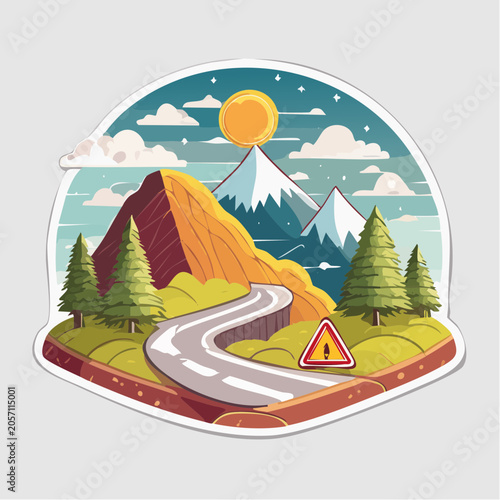 Scenic Mountain Road with Sun and Clouds