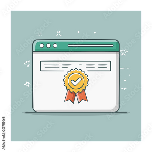 Web page with award ribbon and checkmark