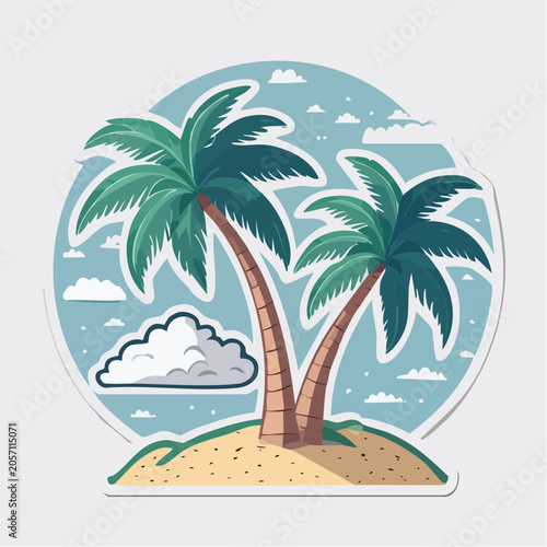 Tropical Island with Palm Trees and Clouds