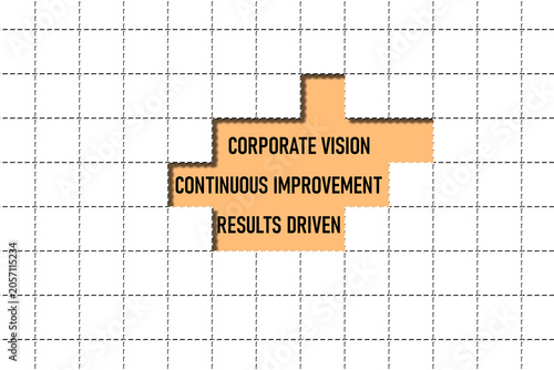 Corporate vision continuous improvement results driven puzzle concept