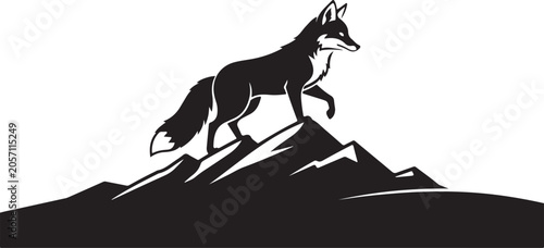 Black Fox, Mountain Silhouette, Wildlife Icon