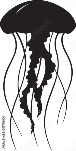 Black jellyfish, sea creature, ocean animal, vector icon