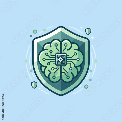 A digital brain icon protected by a sturdy security shield