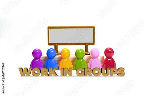Colorful pawns representing team working in groups concept