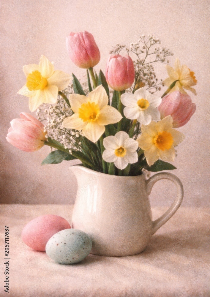 Obraz premium Spring flowers in ceramic vase.
