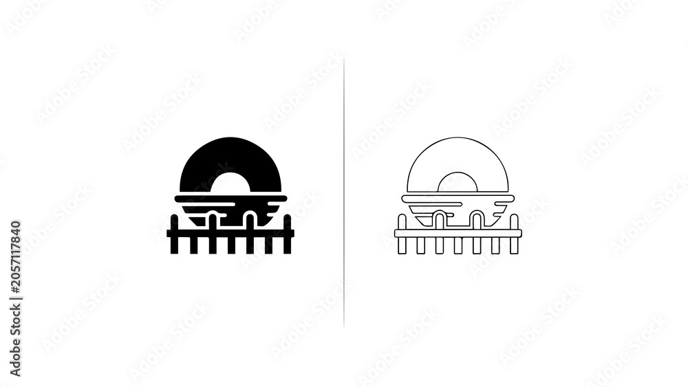 Fototapeta premium Minimalist Sunset And Fence Vector Icon Design